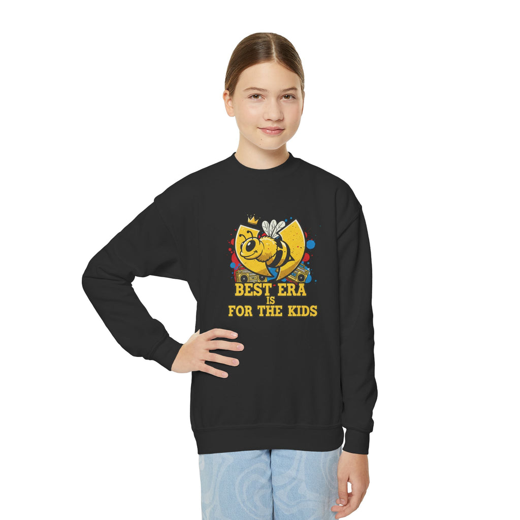 Kids Crewneck Sweatshirt — "Best Era is for the Kids" Bee Graphic