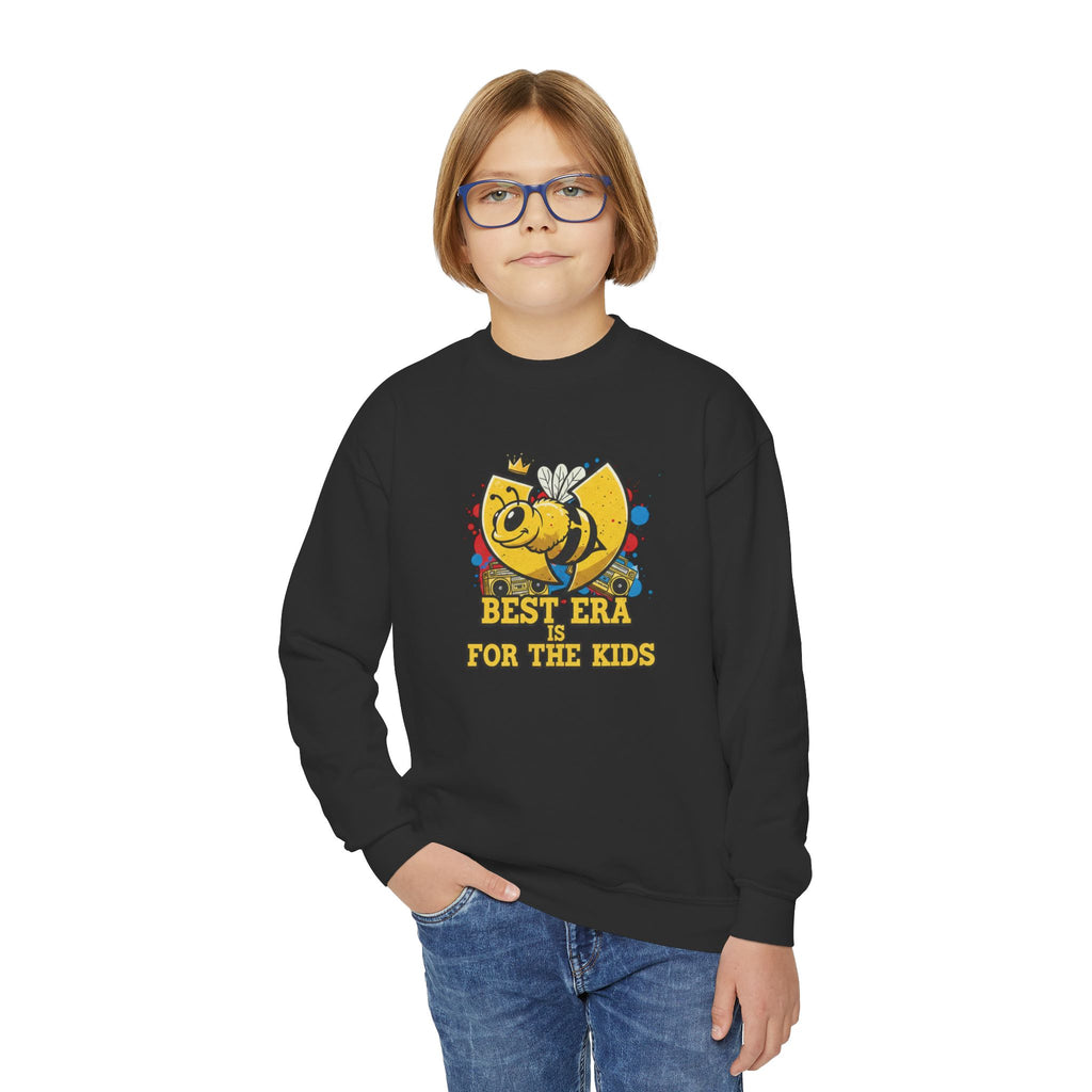 Kids Crewneck Sweatshirt — "Best Era is for the Kids" Bee Graphic