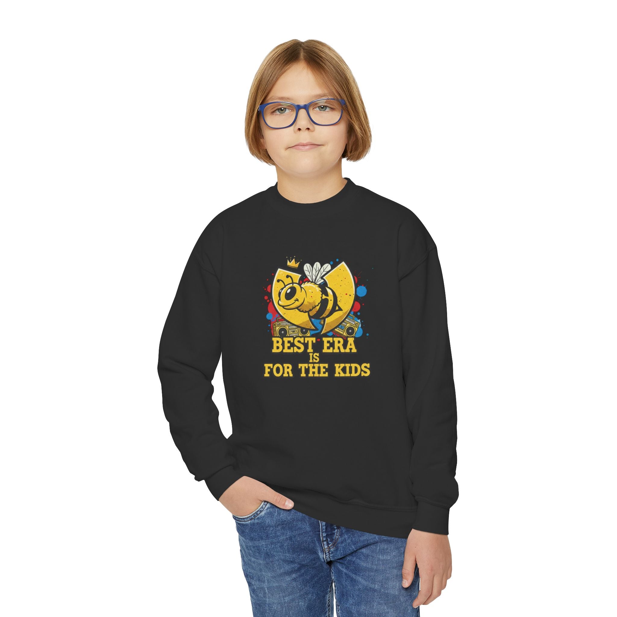 Kids Crewneck Sweatshirt — "Best Era is for the Kids" Bee Graphic