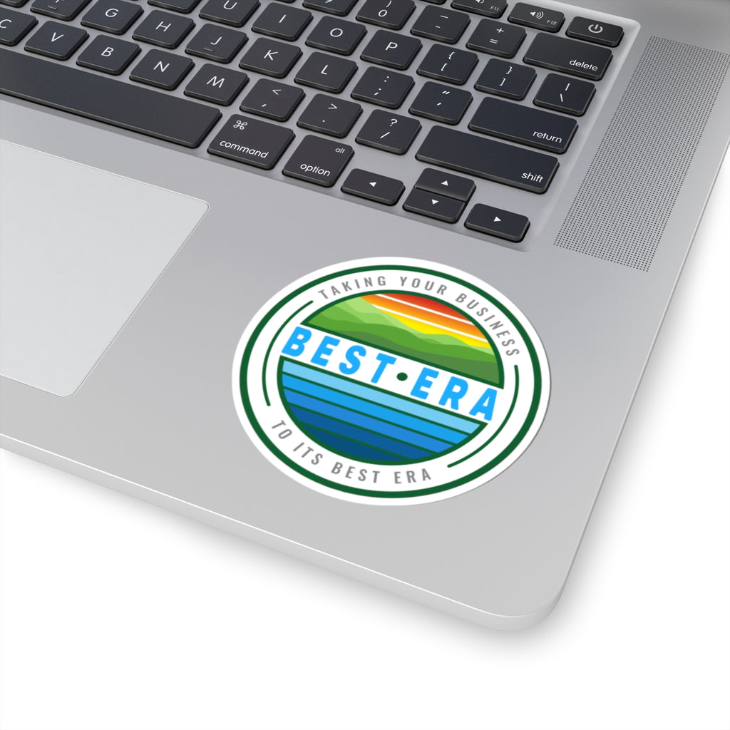 Best Era Round Sticker — 'Taking Your Business to Its Best Era' Retro Landscape Kiss-Cut Sticker