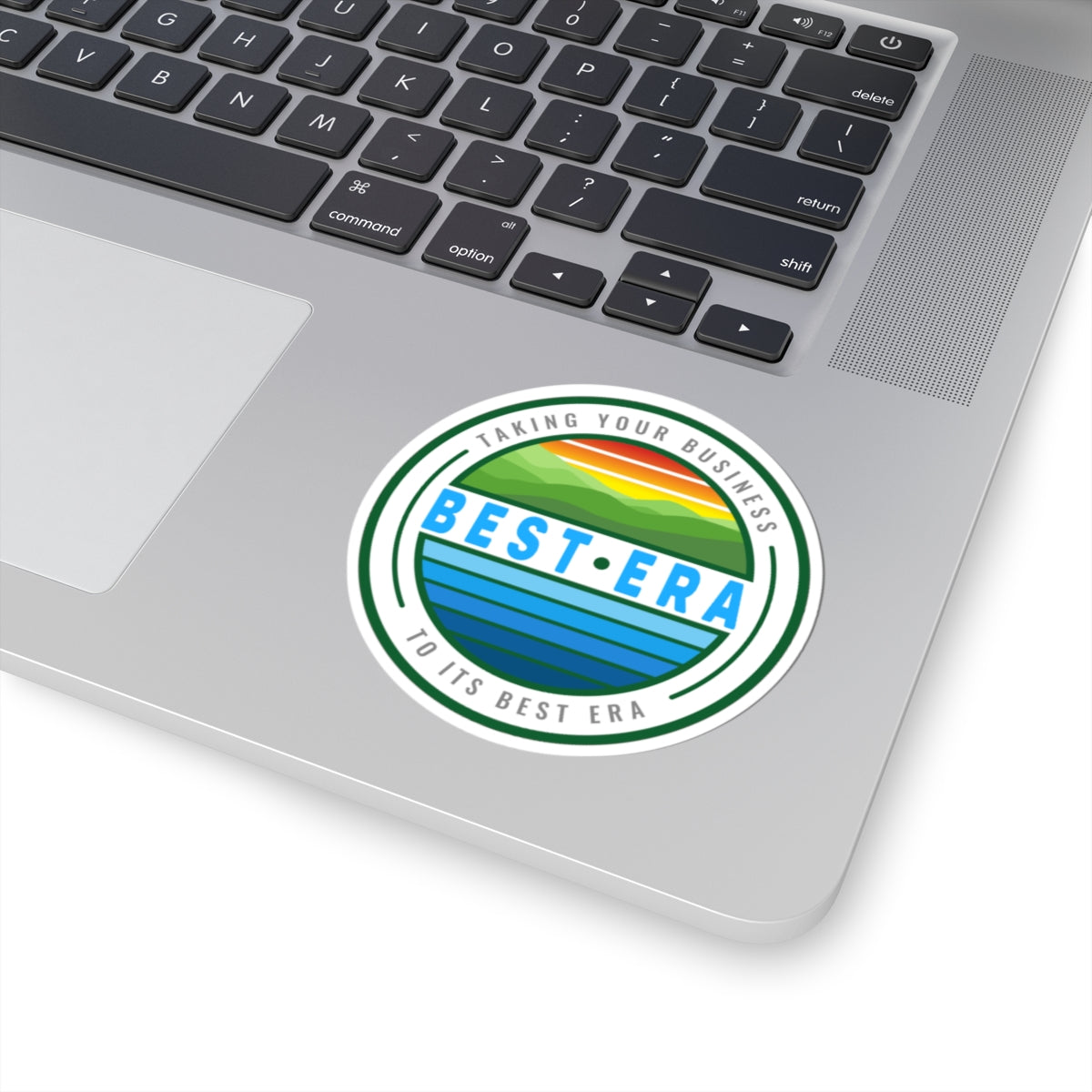 Best Era Round Sticker — 'Taking Your Business to Its Best Era' Retro Landscape Kiss-Cut Sticker