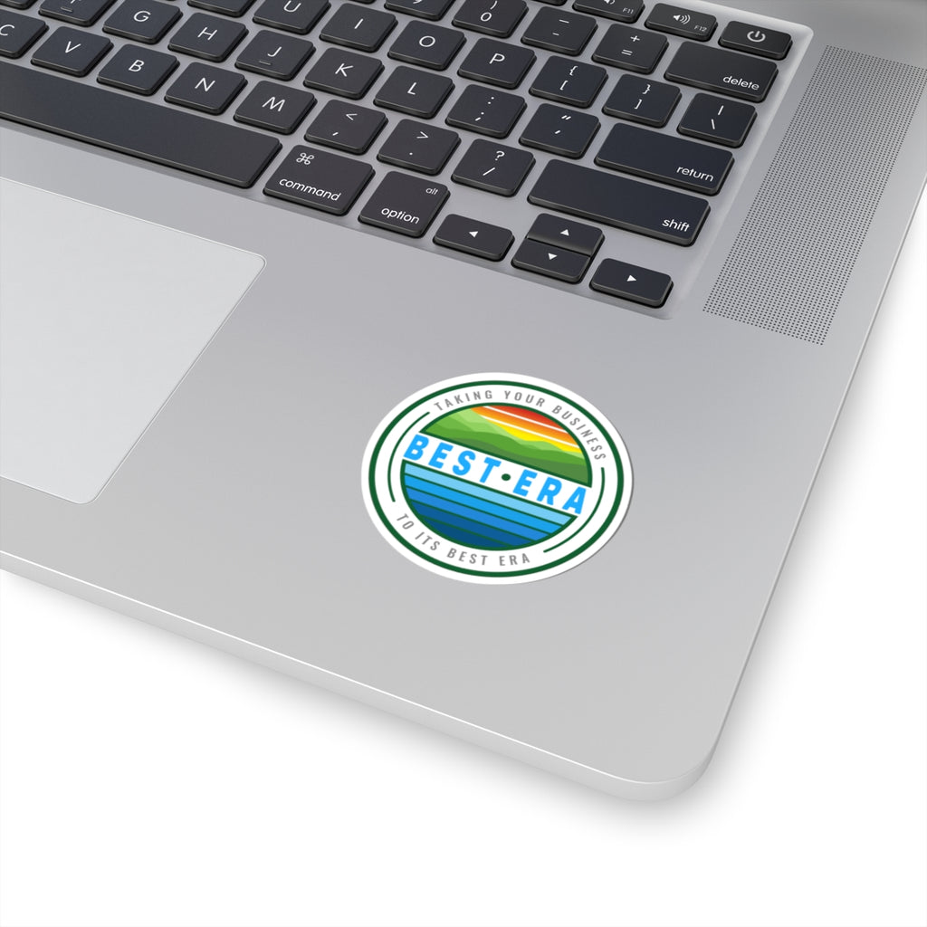 Best Era Round Sticker — 'Taking Your Business to Its Best Era' Retro Landscape Kiss-Cut Sticker