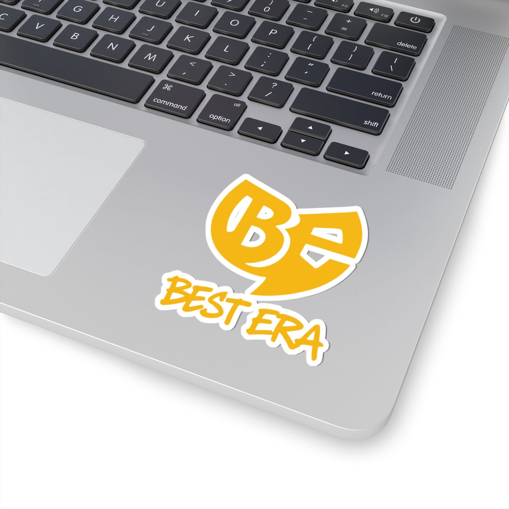 Best Era Kiss-Cut Sticker — Yellow 'BE' Logo Sticker for Laptops & Water Bottles